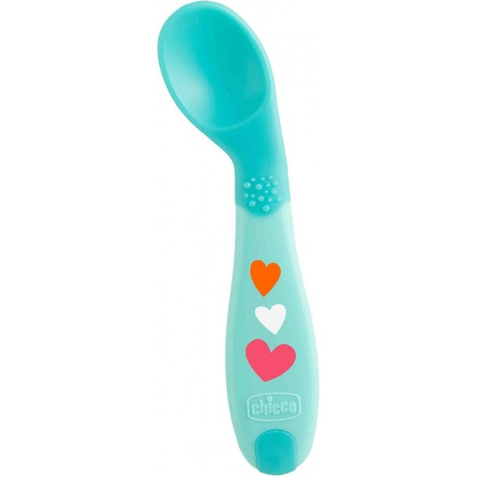 Ложка CHICCO BABYS FIRST SPOON, 8+, цвет голубой, рисунок сердечки 340624050