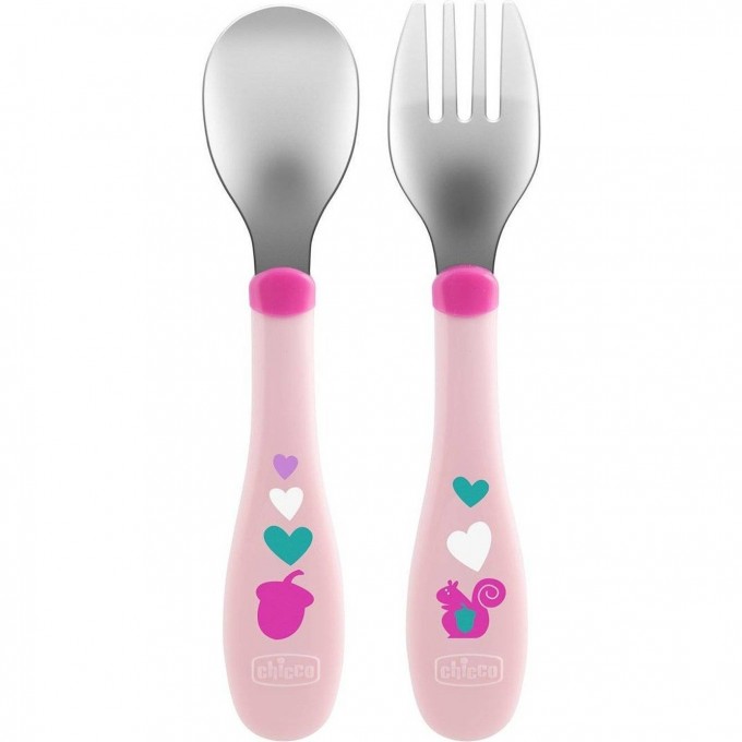 Набор для кормления CHICCO (ложка и вилка) 18м+, розовый 340624052