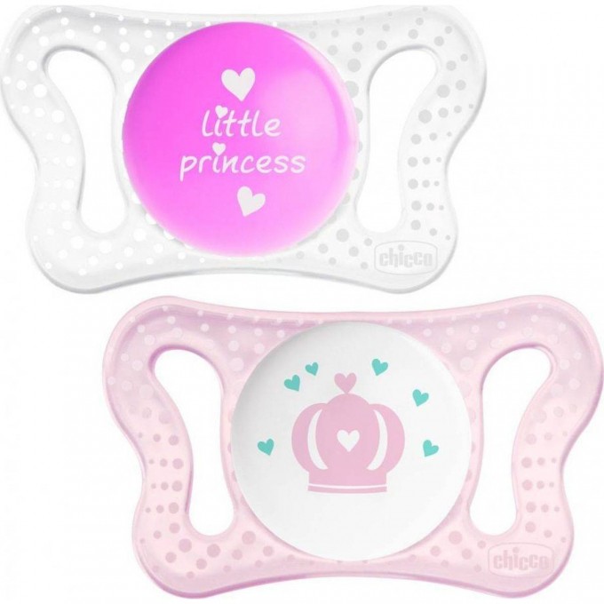Пустышка CHICCO MICRO для принцессы, силиконовая, 0-2 мес., 2 шт., корона/нейтральн. 310210175