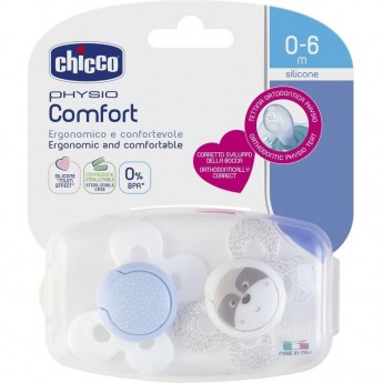 Пустышка силиконовая CHICCO PHYSIO COMFORT 0-6м 2 шт, голубой