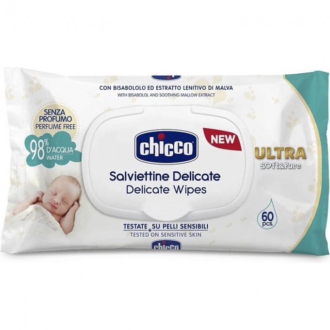 Влажные очищающие салфетки CHICCO 60 шт с клапаном 9163600000